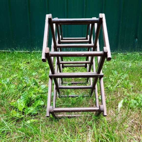 Vintage dark stained wooden accordion wine rack expandable bottle storage - Picture 8 of 11